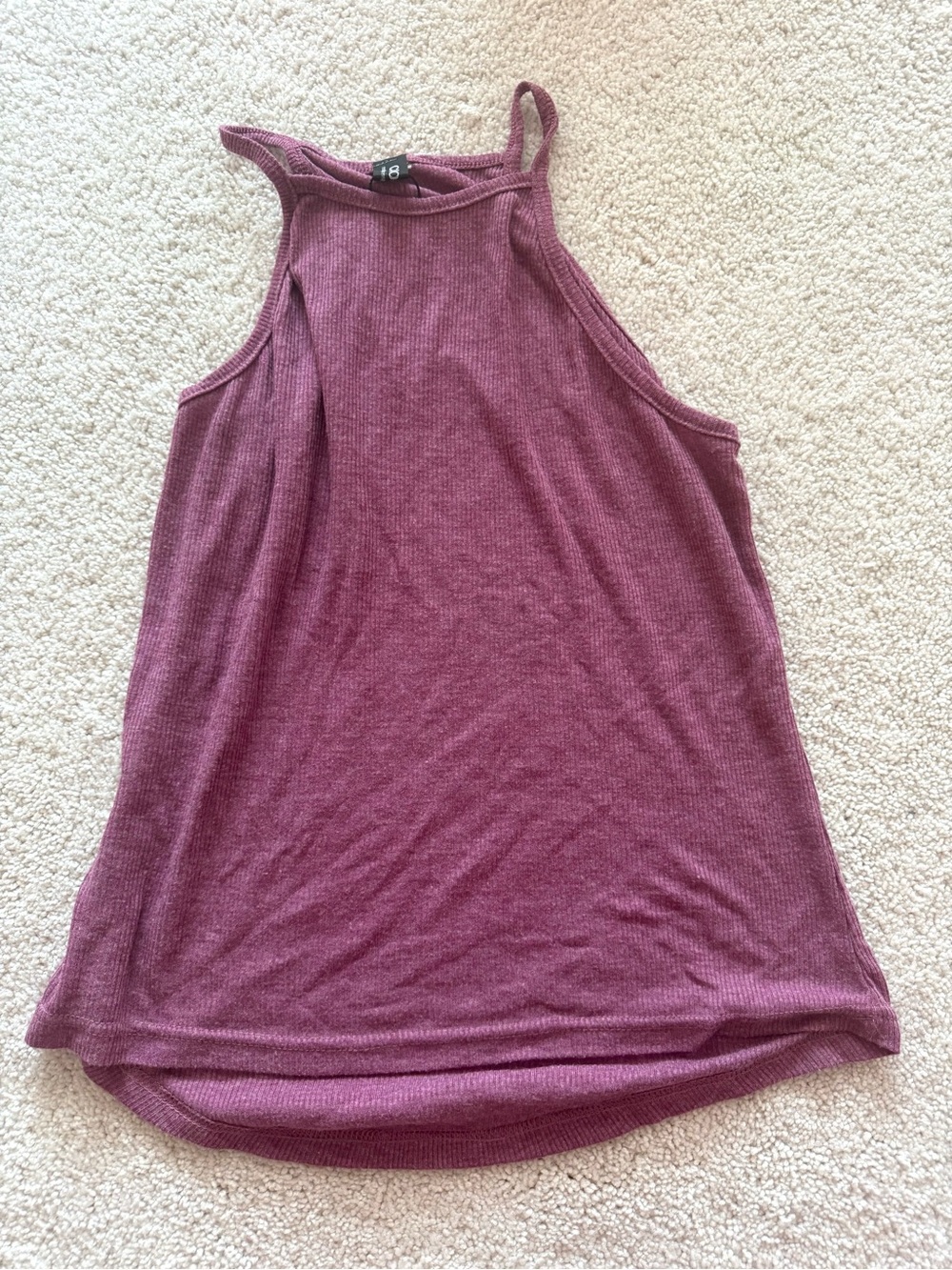 Ribbed High-Neck Sleeveless Tank Top - Mauve